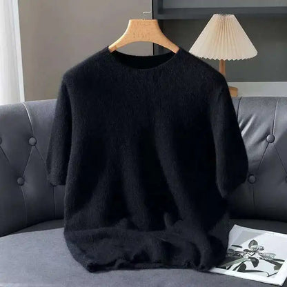 Pullover aus 100 % Kaschmir – Leichter Kurzarm-Strick, O-Ausschnitt, Einfarbig, Casual & Business