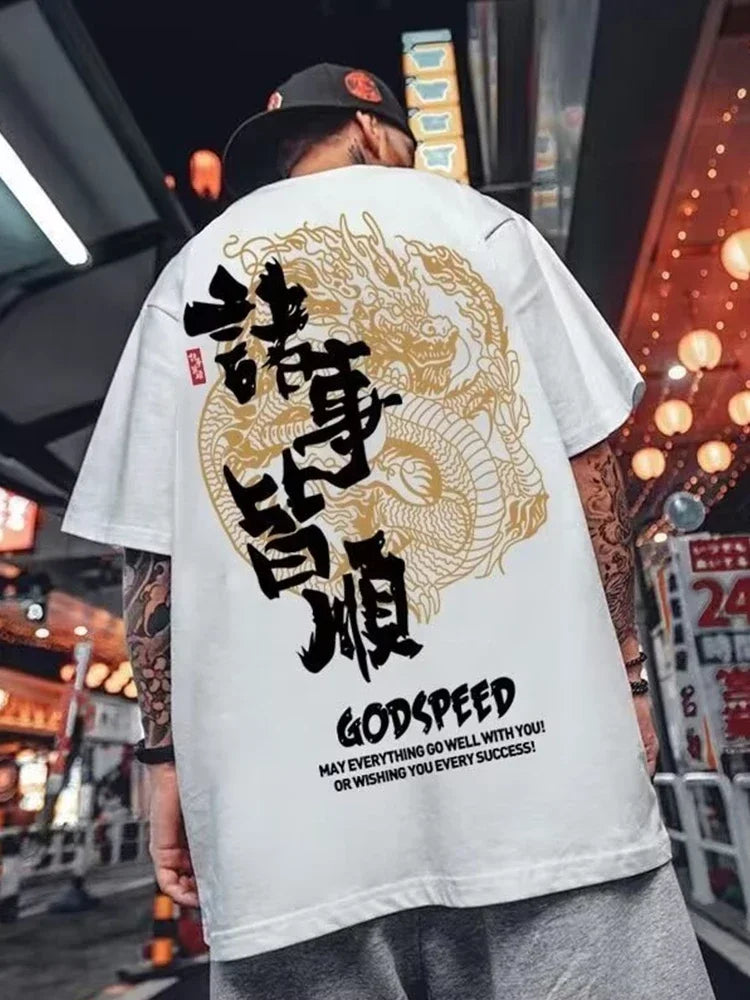 Herren T Shirt, Cooler Drachen-Print | Atmungsaktive Baumwolle, Kurzarm, Freizeit & Streetwear
